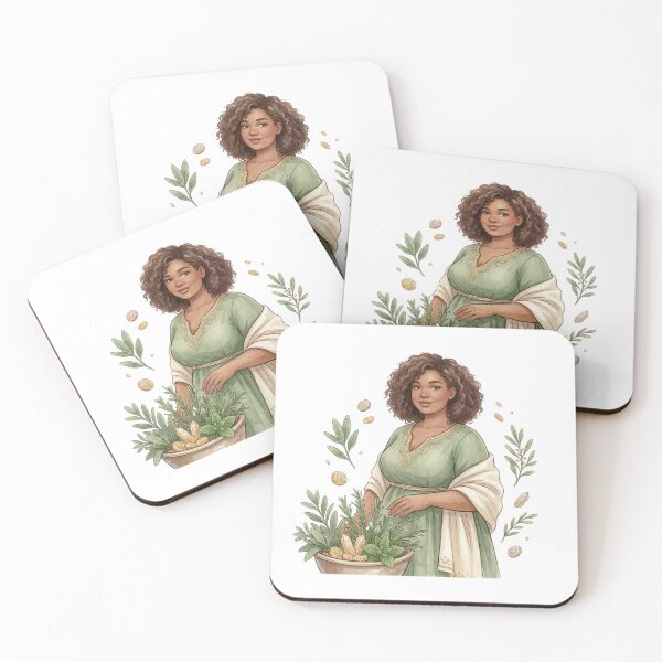 Item preview, Herbal Abundance Goddess with Rosemary and Crystals Cottagecore Watercolor designed and sold by SirensSageStone.