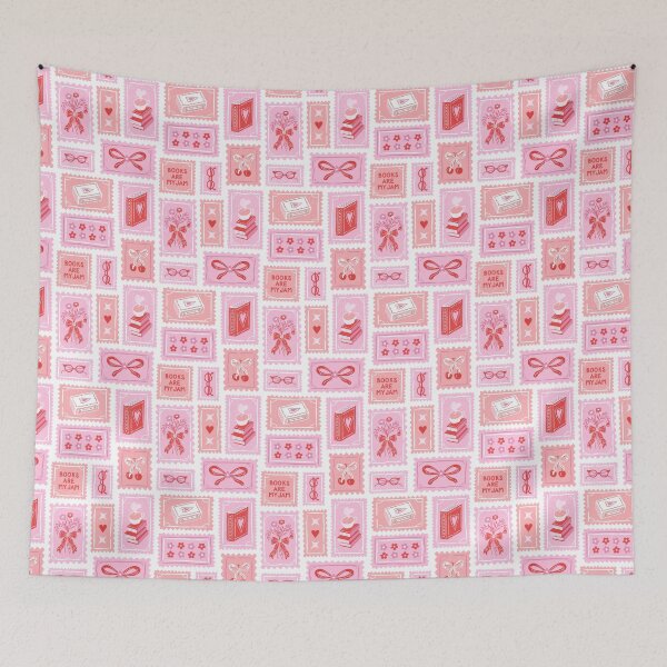 Item preview, Book lover stamp pattern in soft pink, blush, red designed and sold by Miss-Belle.