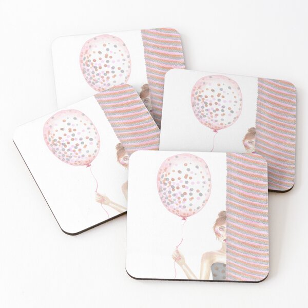 Item preview, dot party girl in pink grey and brown designed and sold by ShePaintsMusic.