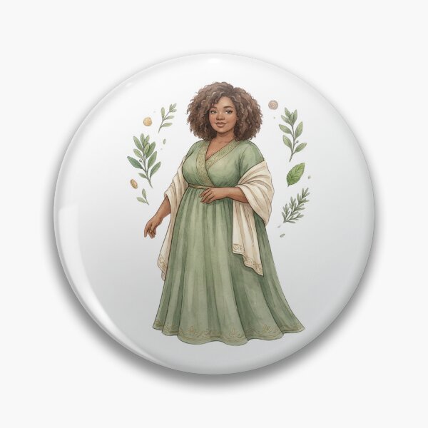 Artikelvorschau, Curly Abundance Goddess in Sage Green Cottagecore Watercolor Art entworfen und verkauft von SirensSageStone.