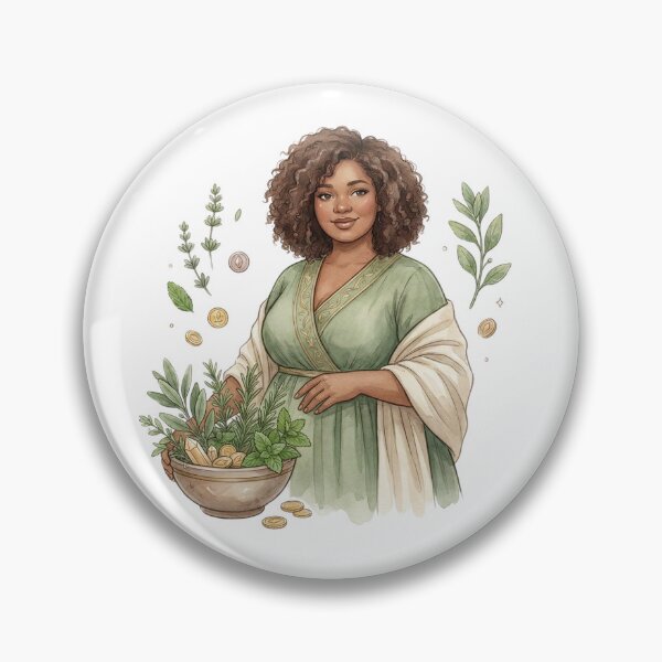 Item preview, Curly Herbal Abundance Goddess with Rosemary and Crystals Watercolor Art designed and sold by SirensSageStone.