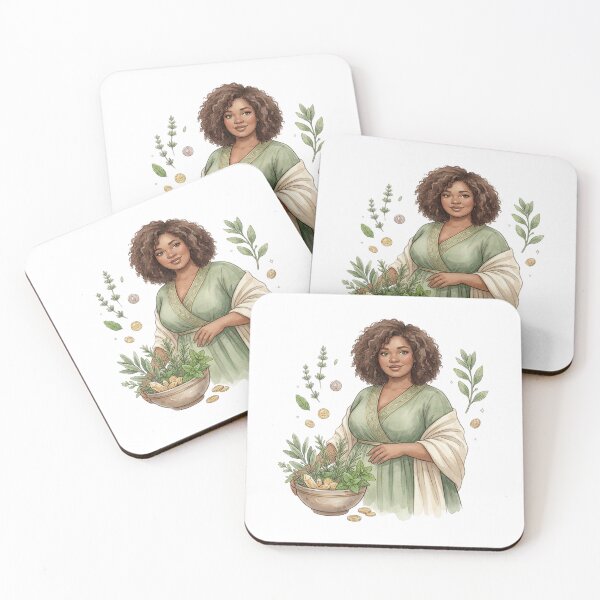 Item preview, Curly Herbal Abundance Goddess with Rosemary and Crystals Watercolor Art designed and sold by SirensSageStone.