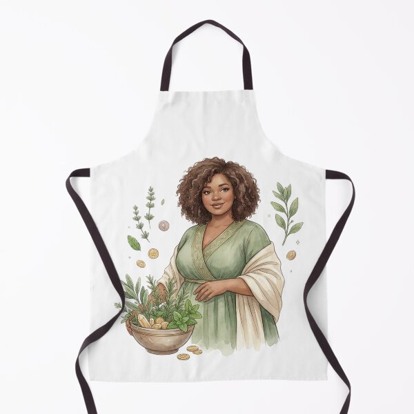 Item preview, Curly Herbal Abundance Goddess with Rosemary and Crystals Watercolor Art designed and sold by SirensSageStone.