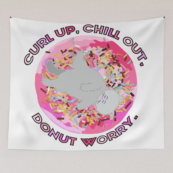 Item preview, Pink Donut Chill – Curl Up, Chill Out, Donut Worry Cat Art designed and sold by MidModMagic.