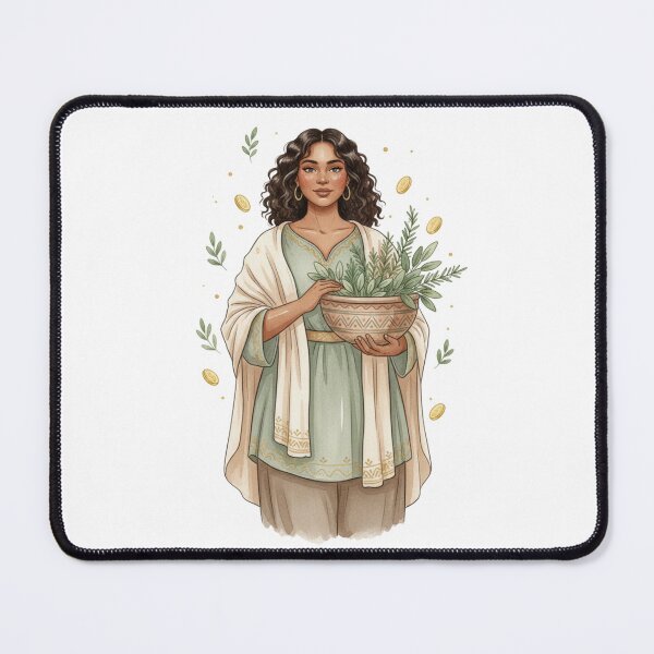 Item preview, Herbal Abundance Goddess Holding Botanicals Cottagecore Watercolor Art designed and sold by SirensSageStone.