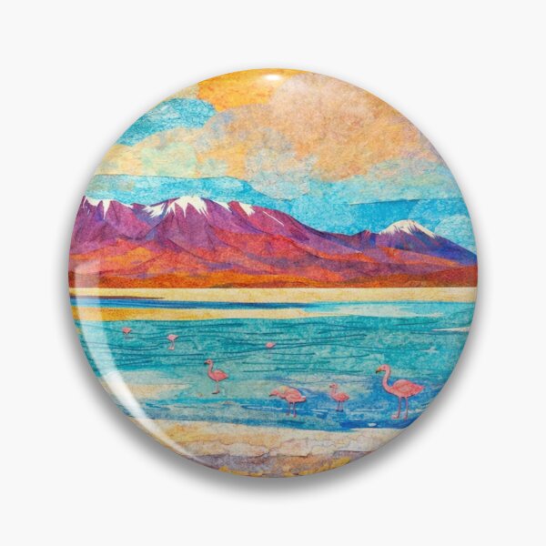 Item preview, Flamingo Family in Mountain Lagoon, Bolivian Landscape, Mixed Media Digital Collage designed and sold by SWSandraWechner.