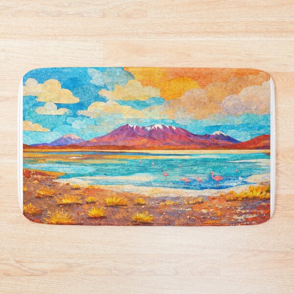 Item preview, Flamingo Family in Mountain Lagoon, Bolivian Landscape, Mixed Media Digital Collage designed and sold by SWSandraWechner.