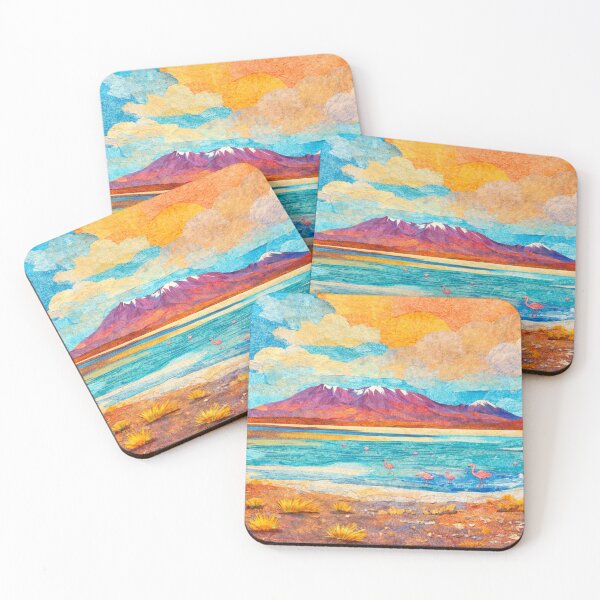 Item preview, Flamingo Family in Mountain Lagoon, Bolivian Landscape, Mixed Media Digital Collage designed and sold by SWSandraWechner.