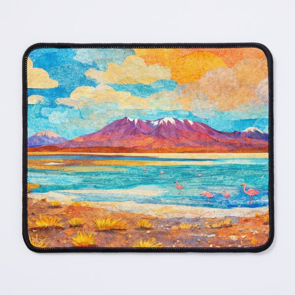 Item preview, Flamingo Family in Mountain Lagoon, Bolivian Landscape, Mixed Media Digital Collage designed and sold by SWSandraWechner.