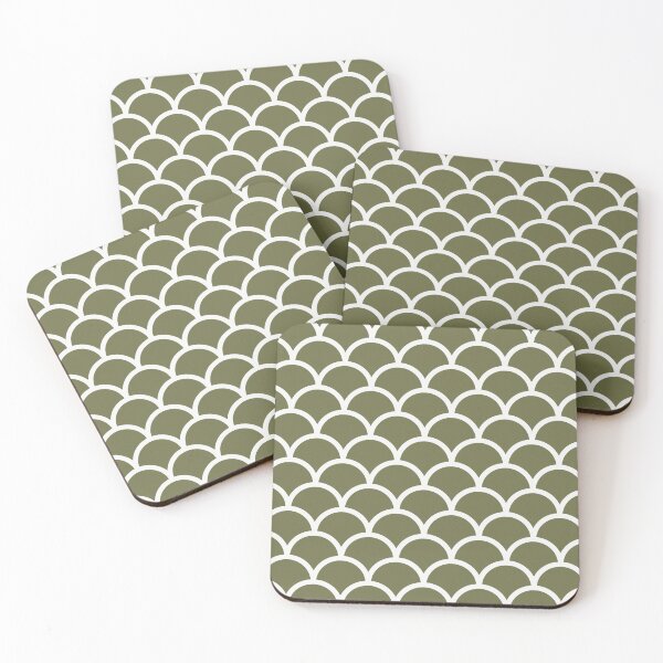 Item preview, Olive And White Mermaid Scales Pattern designed and sold by pattern-archive.