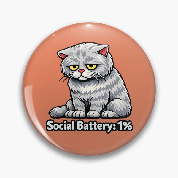 Item preview, Social Battery 1% Exhausted Grey Cat designed and sold by ironydesigns.
