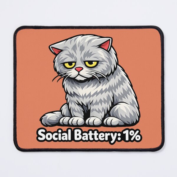 Item preview, Social Battery 1% Exhausted Grey Cat designed and sold by ironydesigns.