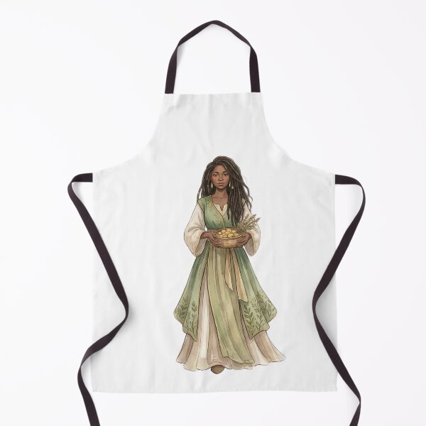 Item preview, Abundance Goddess with Gold Coin Basket and Locs Cottagecore Watercolor Art designed and sold by SirensSageStone.