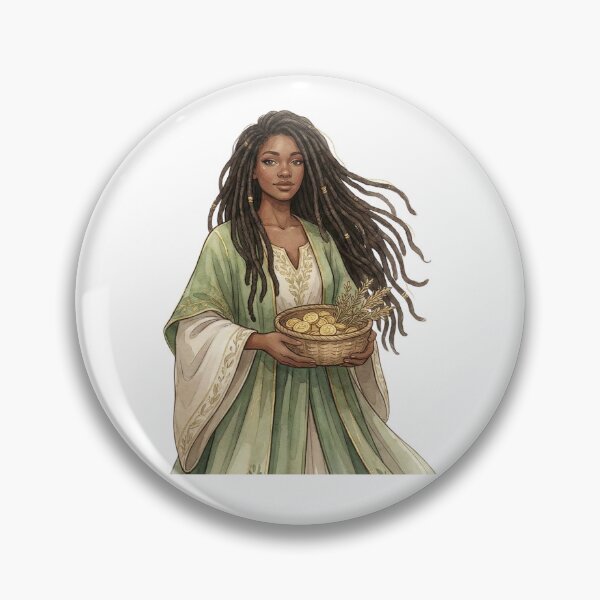 Artikelvorschau, Locs Abundance Goddess with Gold Coin Basket and Wheat Watercolor Art entworfen und verkauft von SirensSageStone.