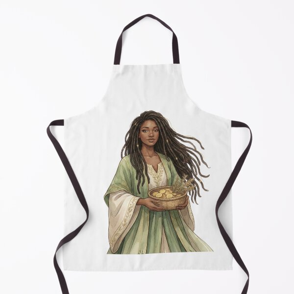 Item preview, Locs Abundance Goddess with Gold Coin Basket and Wheat Watercolor Art designed and sold by SirensSageStone.