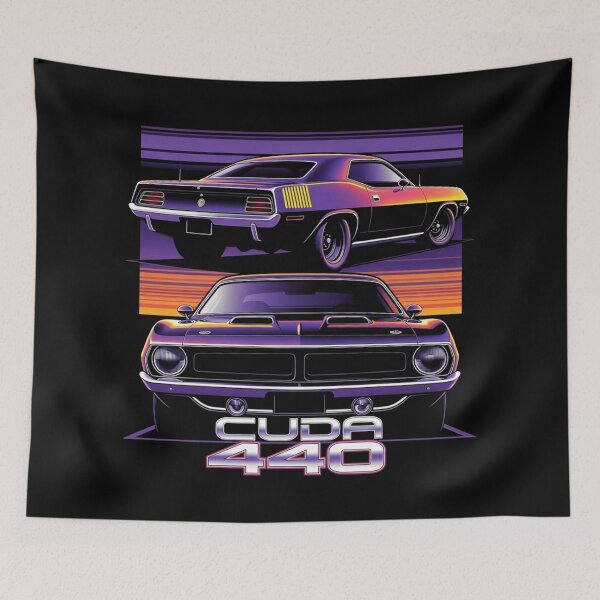 Item preview, 1970 Plymouth Cuda 440 Neon Dual View Graphic Tee designed and sold by TheArtOfCar.