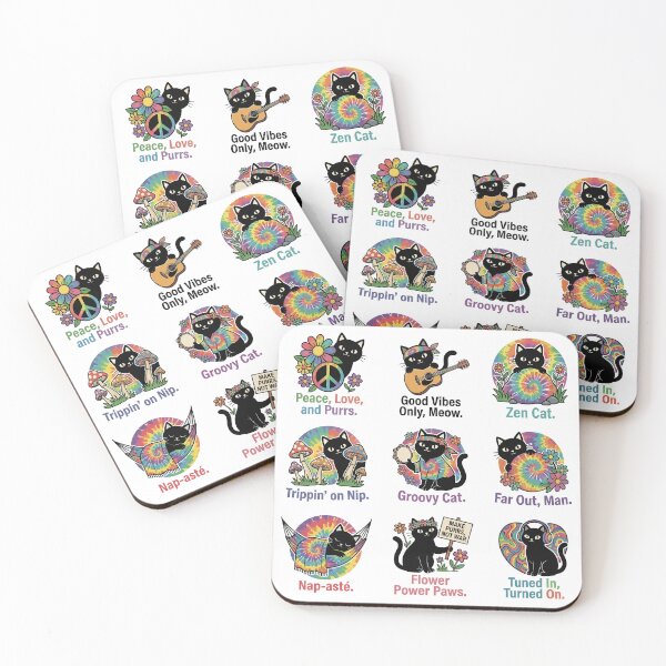 Item preview, Peace Love Black Cat — Zen Groovy Hippie Cat Retro 70s Vibes Collection designed and sold by JessArty ⭐⭐⭐⭐⭐.