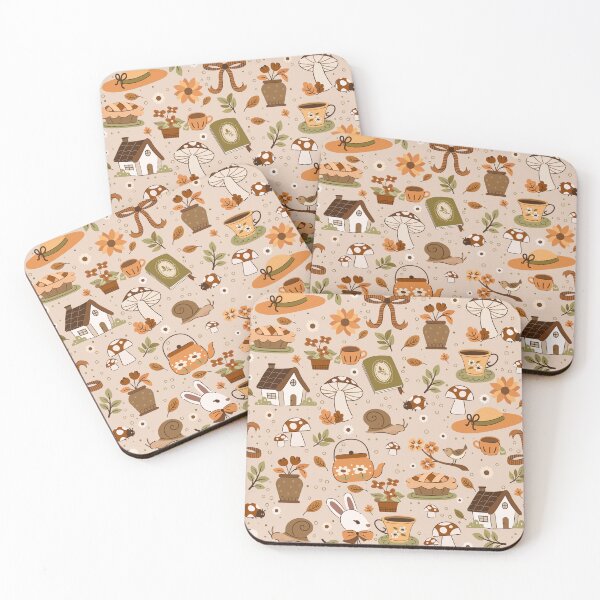 Item preview, cottagecore snail mushrooms tea rustic beige designed and sold by Gossip Rag.