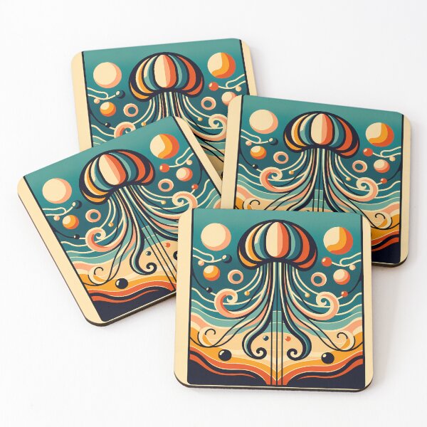 Item preview, Retro Jellyfish With Wavy Abstract Forms designed and sold by InkSmithery.
