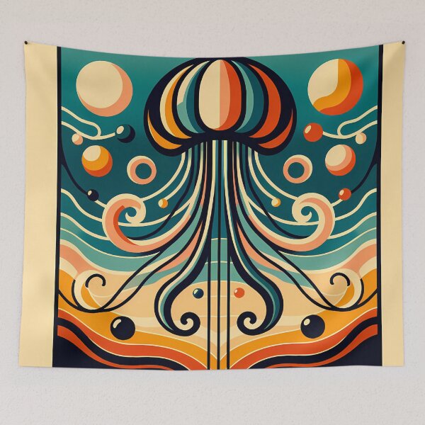 Item preview, Retro Jellyfish With Wavy Abstract Forms designed and sold by InkSmithery.