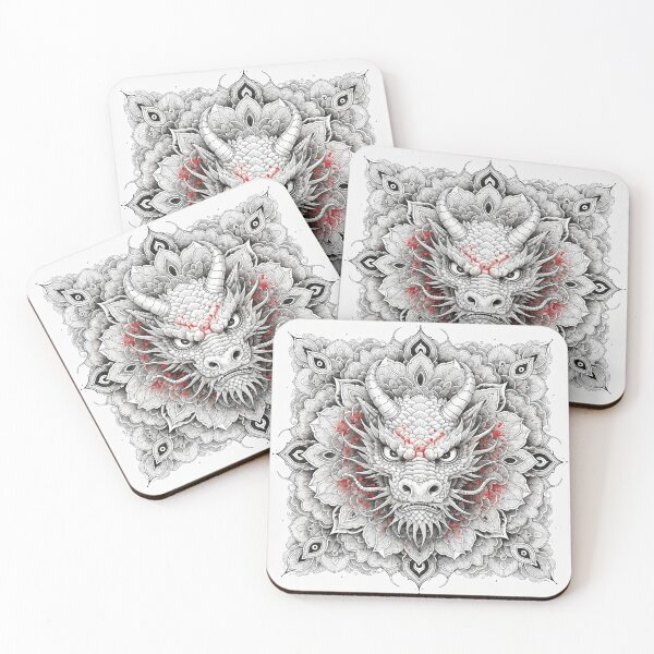 Item preview, Intricate Dragon Mandala – Detailed Black and Grey Floral Dragon Mandala Design designed and sold by Anime9122.