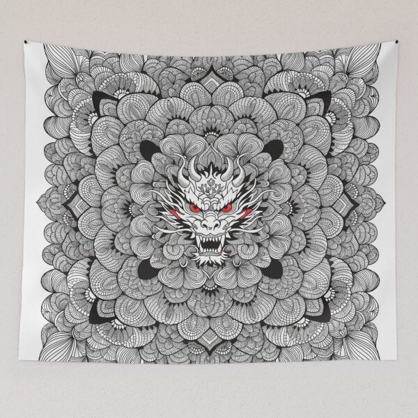 Item preview, Intricate Dragon Mandala – Detailed Black and Grey Floral Dragon Mandala Design designed and sold by Anime9122.