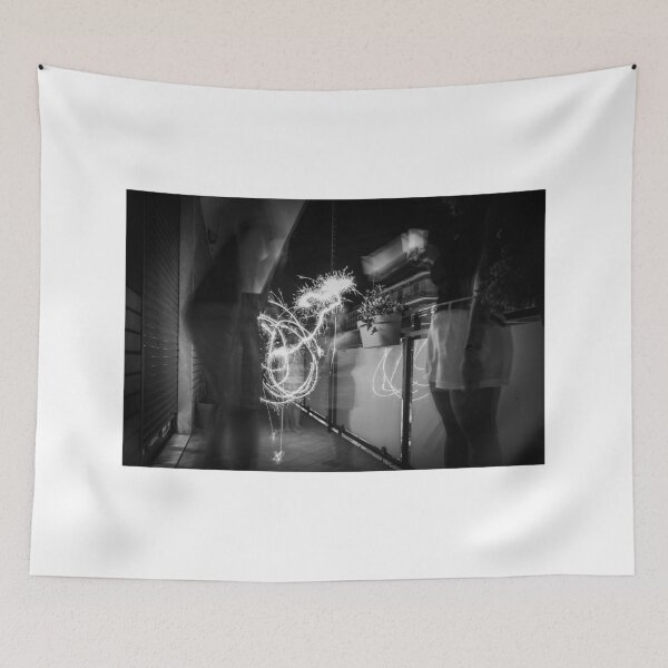 Item preview, Black and White Sparkler Light Painting Abstract designed and sold by agathamourao.