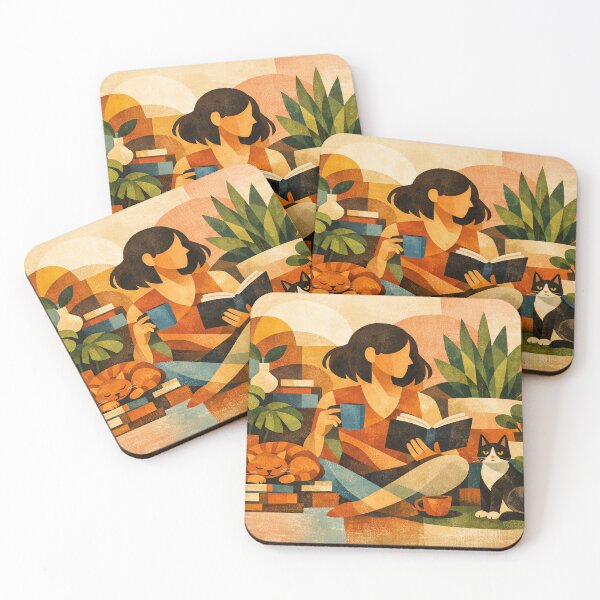 Item preview, Copy of Cozy Book Woman girl Mom Cat Aesthetic Relaxing Lifestyle Design Books plants selfcare  designed and sold by VISO-art.