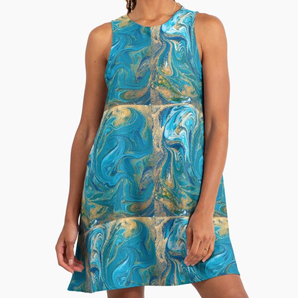 Turquoise Blue Green Liquid Marble " A-Line Dress for Sale by newburyboutique | Redbubble Turquoise Blue Green Liquid Marble " A-Line Dress for Sale by newburyboutique | Redbubble