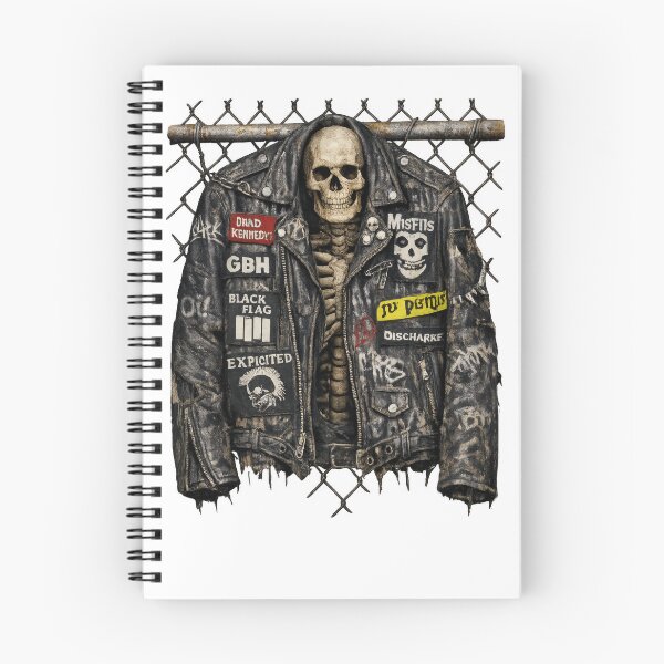 Item preview, Skeleton in Patch-Covered Punk Leather Jacket designed and sold by jgvisualarts.