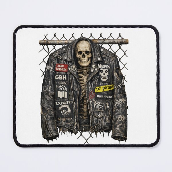 Item preview, Skeleton in Patch-Covered Punk Leather Jacket designed and sold by jgvisualarts.