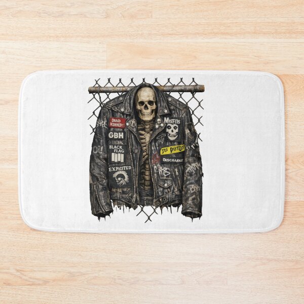 Item preview, Skeleton in Patch-Covered Punk Leather Jacket designed and sold by jgvisualarts.