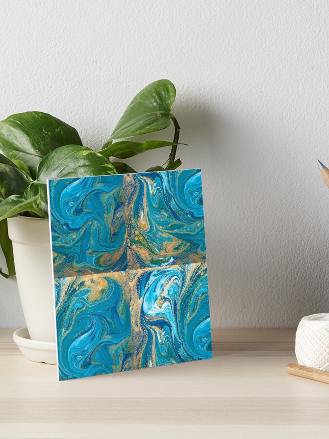 Impression rigide for Sale avec l'œuvre « Peinture Marbre Liquide Bleu  Turquoise & Or » de l'artiste newburyboutique