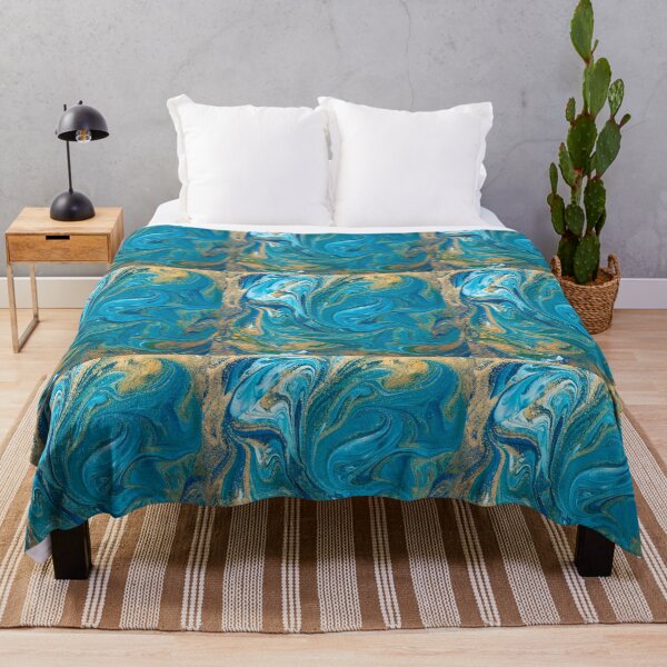 Item preview, Turquoise Blue & Gold Liquid Marble Painting  designed and sold by newburyboutique.