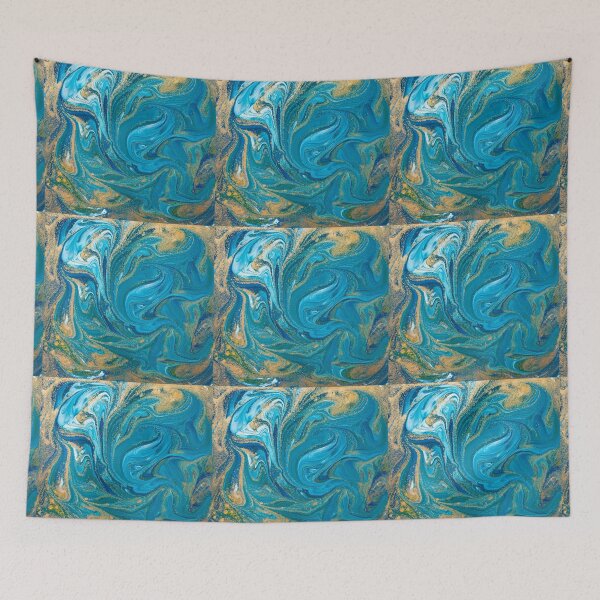 Item preview, Turquoise Blue & Gold Liquid Marble Painting  designed and sold by newburyboutique.