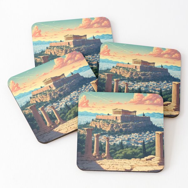 Item preview, Acropolis of Athens Retro Anime Landscape – Vintage 80s Style Greek Travel Poster designed and sold by JacksoonLester.