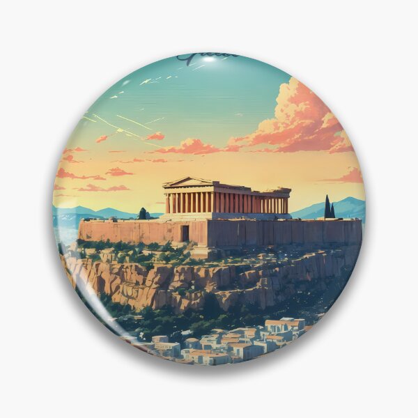 Item preview, Acropolis of Athens Retro Anime Landscape – Vintage 80s Style Greek Travel Poster designed and sold by JacksoonLester.