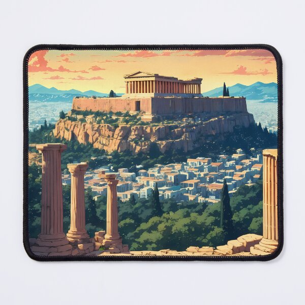 Item preview, Acropolis of Athens Retro Anime Landscape – Vintage 80s Style Greek Travel Poster designed and sold by JacksoonLester.