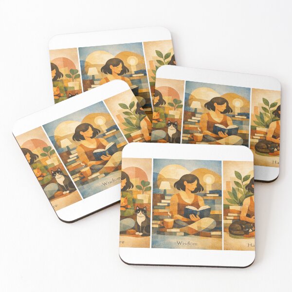 Item preview, Nature Wisdom Harmony Cozy Book Woman girl Mom Cat Aesthetic Relaxing Lifestyle Design Books plants selfcare  triptic designed and sold by VISO-art.