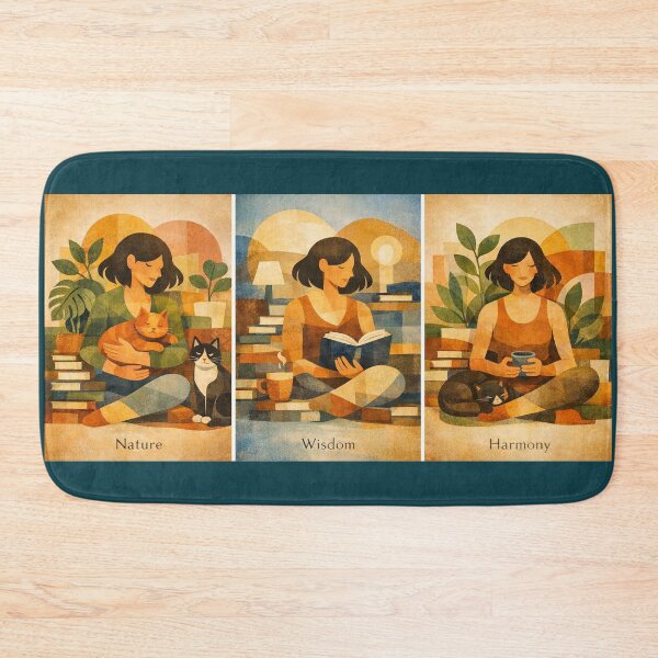 Item preview, Nature Wisdom Harmony Cozy Book Woman girl Mom Cat Aesthetic Relaxing Lifestyle Design Books plants selfcare  triptic designed and sold by VISO-art.
