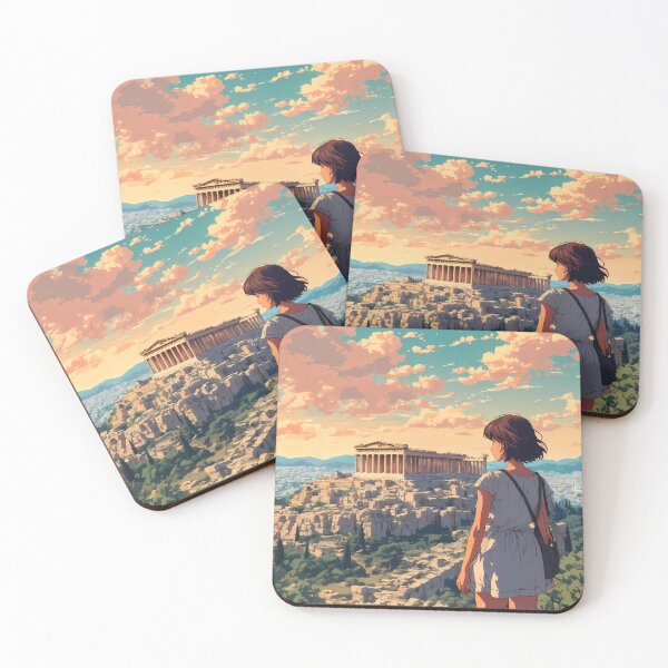 Item preview, Retro Anime Girl Travel at the Acropolis of Athens – Dreamy Vintage Anime Journey designed and sold by JacksoonLester.