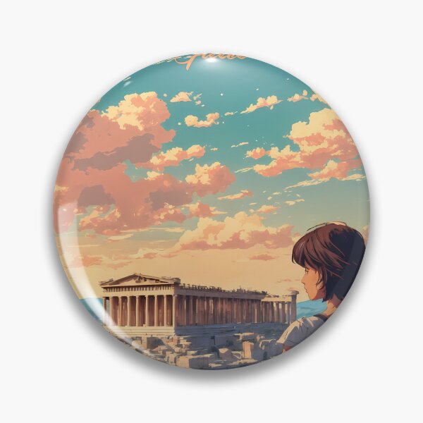 Item preview, Retro Anime Girl Travel at the Acropolis of Athens – Dreamy Vintage Anime Journey designed and sold by JacksoonLester.