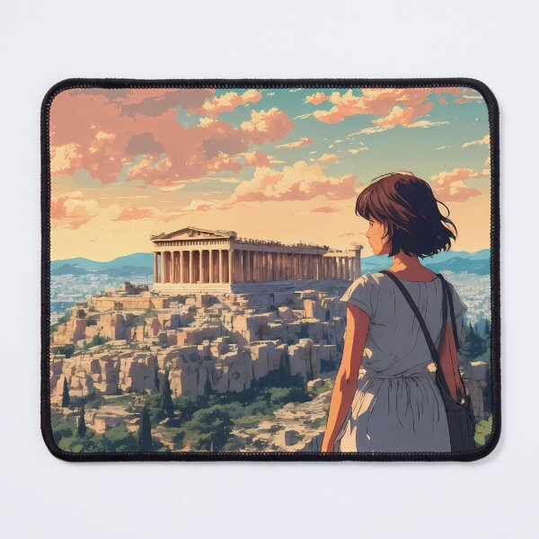 Item preview, Retro Anime Girl Travel at the Acropolis of Athens – Dreamy Vintage Anime Journey designed and sold by JacksoonLester.