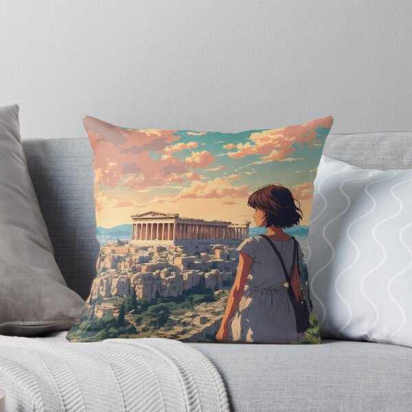 Item preview, Retro Anime Girl Travel at the Acropolis of Athens – Dreamy Vintage Anime Journey designed and sold by JacksoonLester.