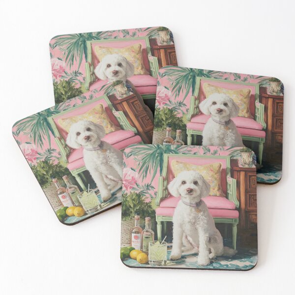 Item preview, Grandmillennial art, Drinks Anyone, Bichone Frise drinks art designed and sold by SophieClimaArt.