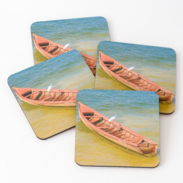 Item preview, White Egret on Red Canoe in Tropical Water designed and sold by agathamourao.