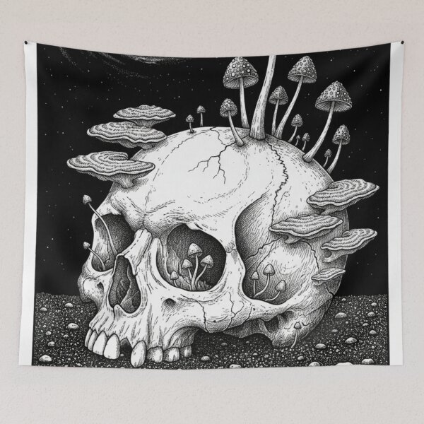Item preview, Cráneo Micelio Oscuro – Arte Fungi Gótico designed and sold by HeyHas.