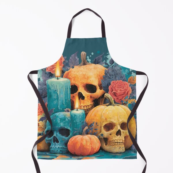 Item preview, Halloween 23 - Gothic Skull Pumpkins and Teal Candles designed and sold by NikaNavi.