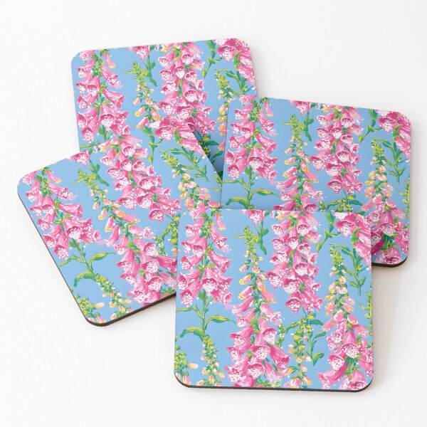 Item preview, Preppy pink fox gloves flowers on sky blue designed and sold by SophieClimaArt.