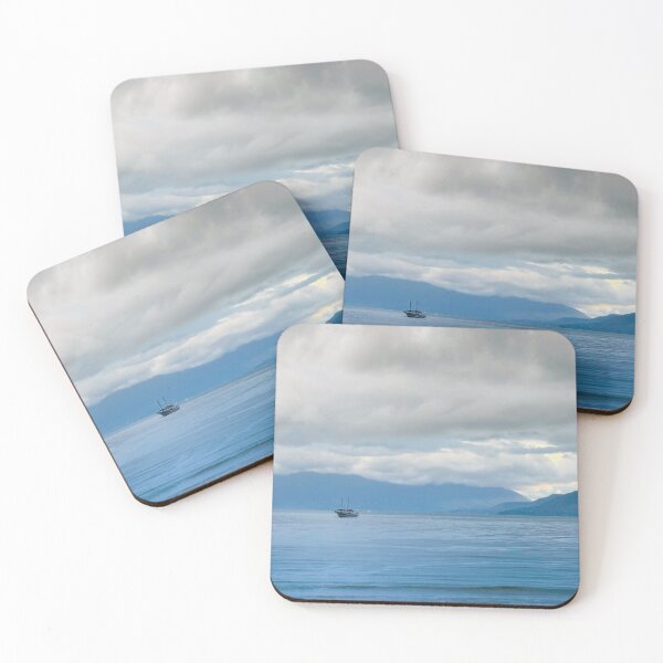 Item preview, Lonely Sailboat in Blue Mist Mountains Ocean designed and sold by agathamourao.